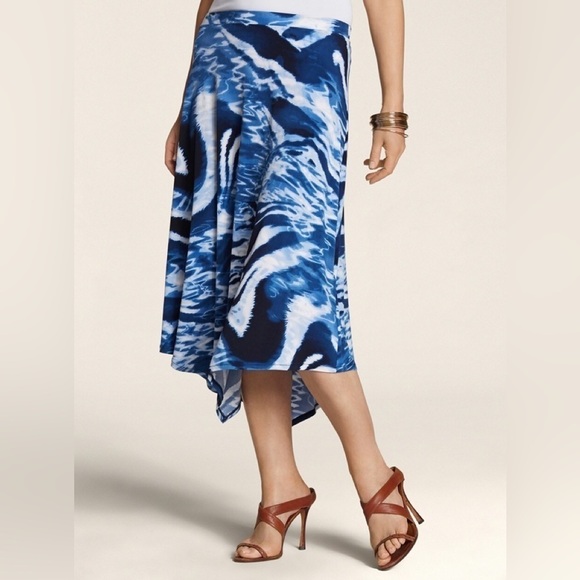 Chico’s Knit Kit Cerlean Skirt Blue Size 2/L Hankerchief Hem Swirl Twirl - Picture 2 of 6